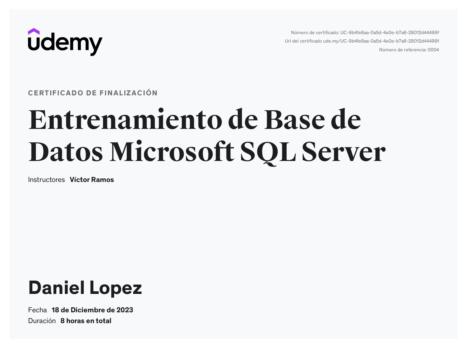 Entrenamiento de Base de Datos Microsoft SQL Server